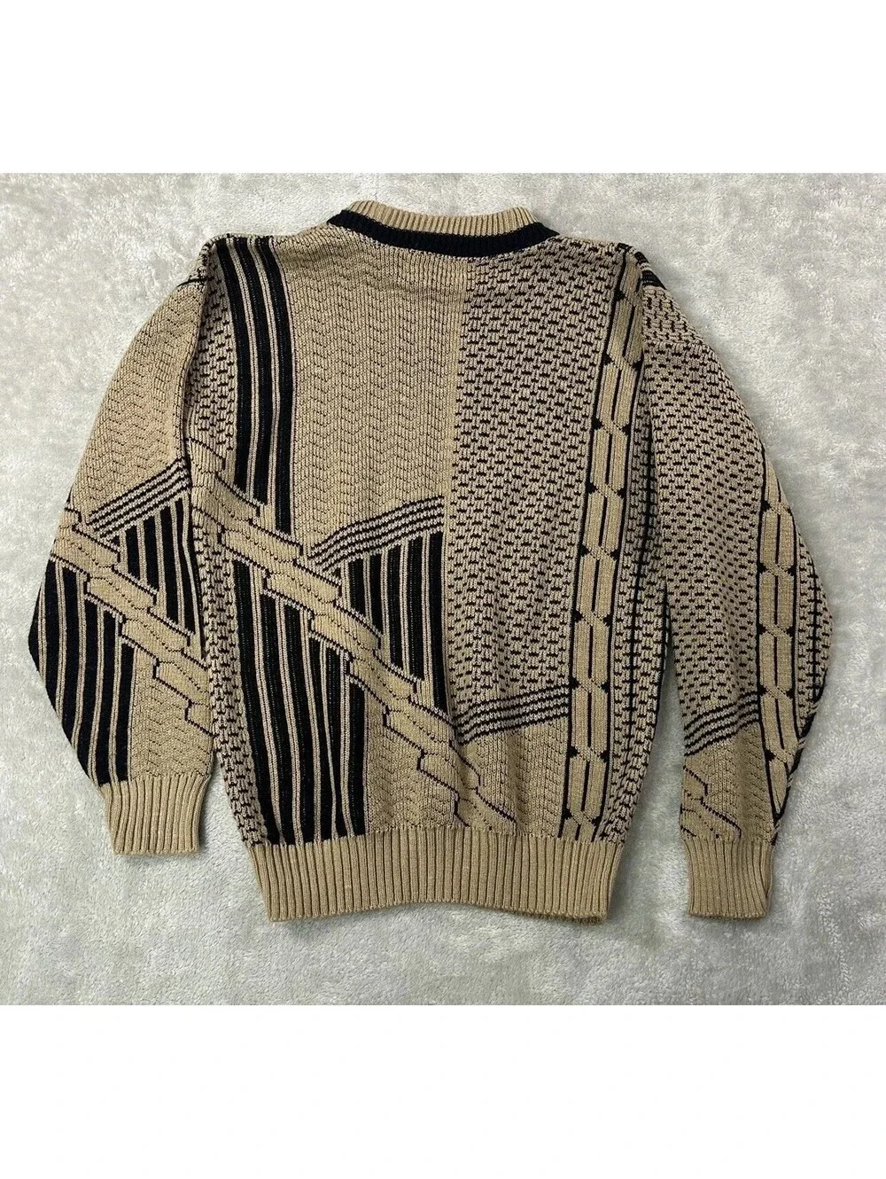Vintage 1990s 3D Sweater Mens Medium Brown Geometric Knit Made in USA Jondel